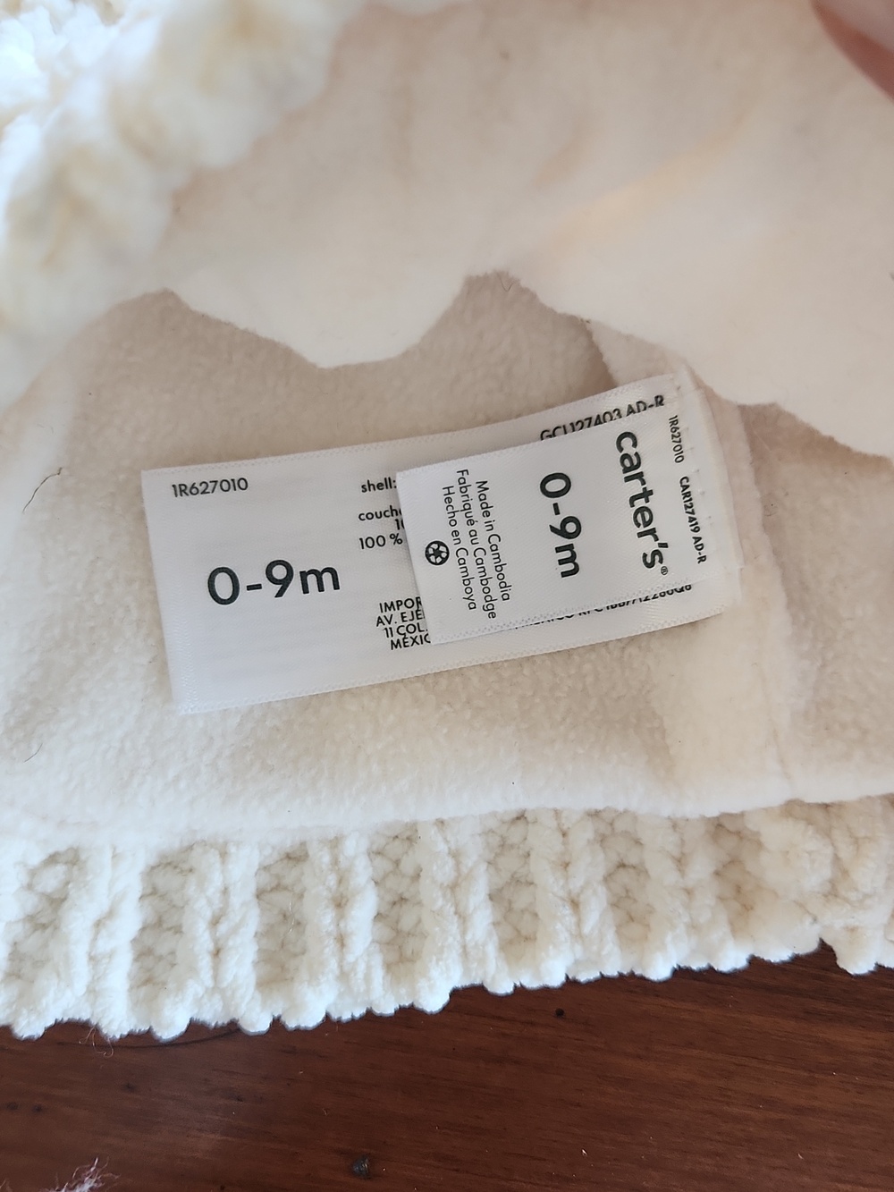 Carters Off White Cable Knit Pom Pom Earflap Beanie - Set of 2 - Picture 2 of 2